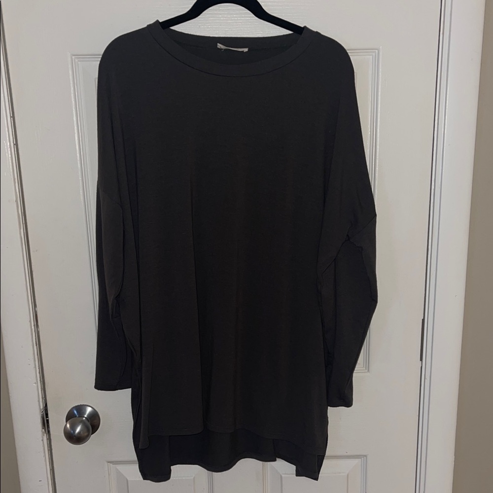 Zenana Olive Green Long Sleeve Top with Hi-Lo and side slits